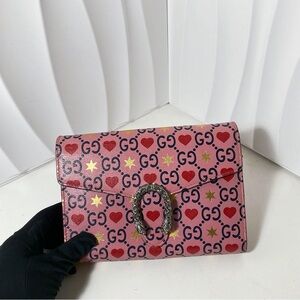 GUCCI Dionysus Super Mini Bag Pink GG Hearts & Stars Print